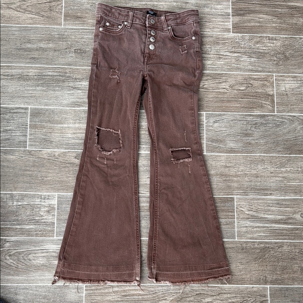 Girl’s Brown Distressed Flare Jeans